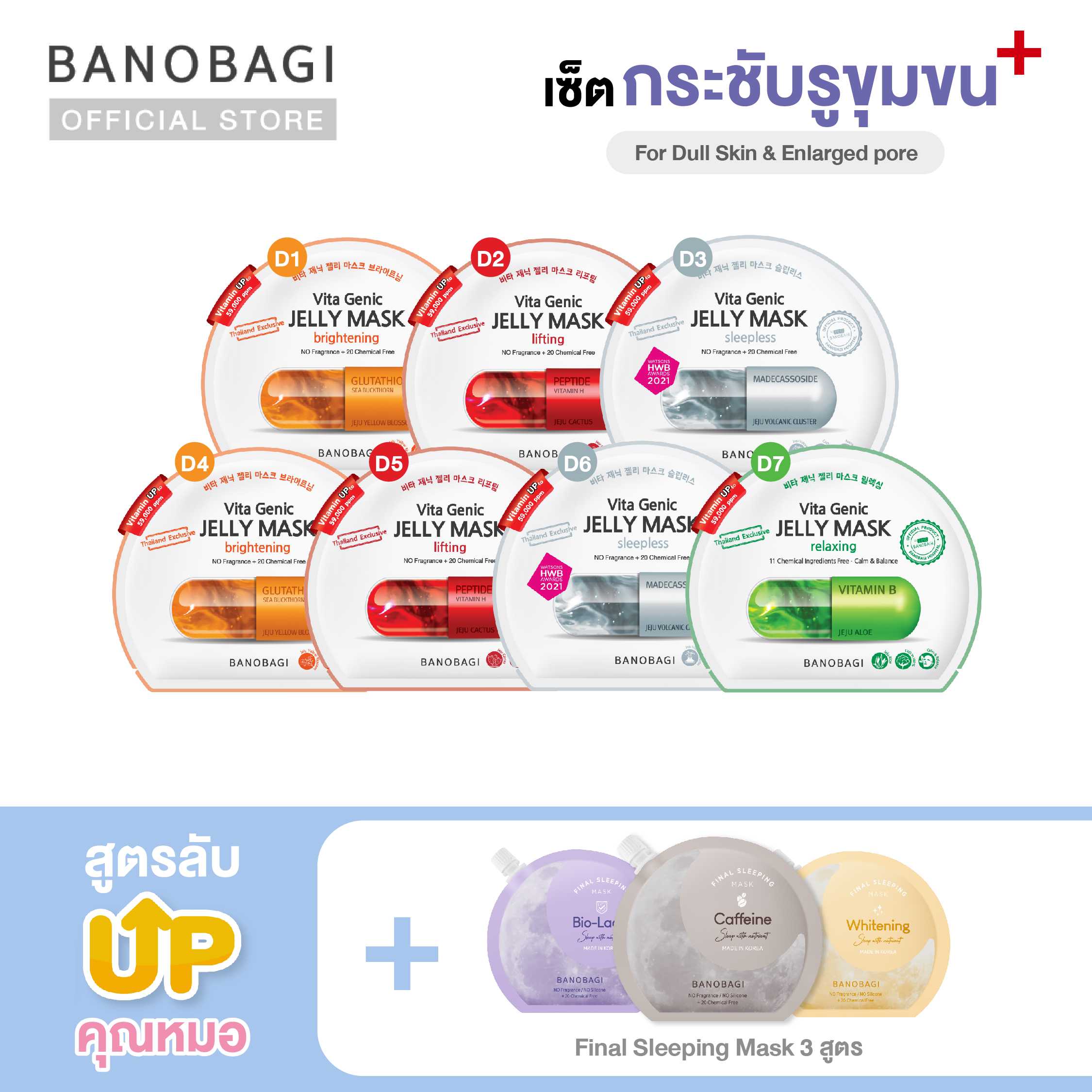 Up Level ⬆️ 7 Days💥รูขุมขนกระชับ💥BANOBAGI Jelly Mask for Dull Skin & Enlarged Pore