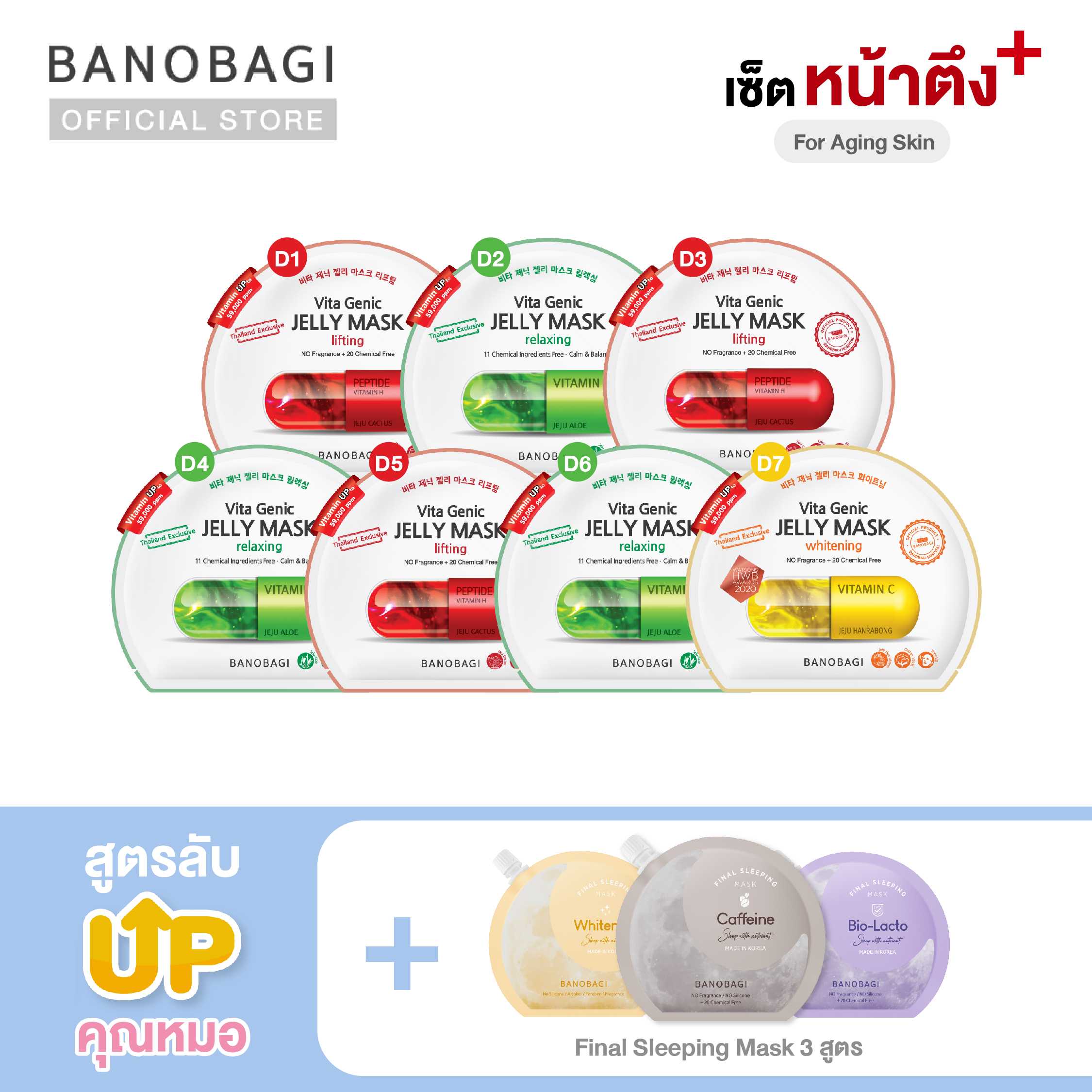 Up Level ⬆️ 7 Days🩸หน้าตึง🩸BANOBAGI Jelly Mask for Aging Skin