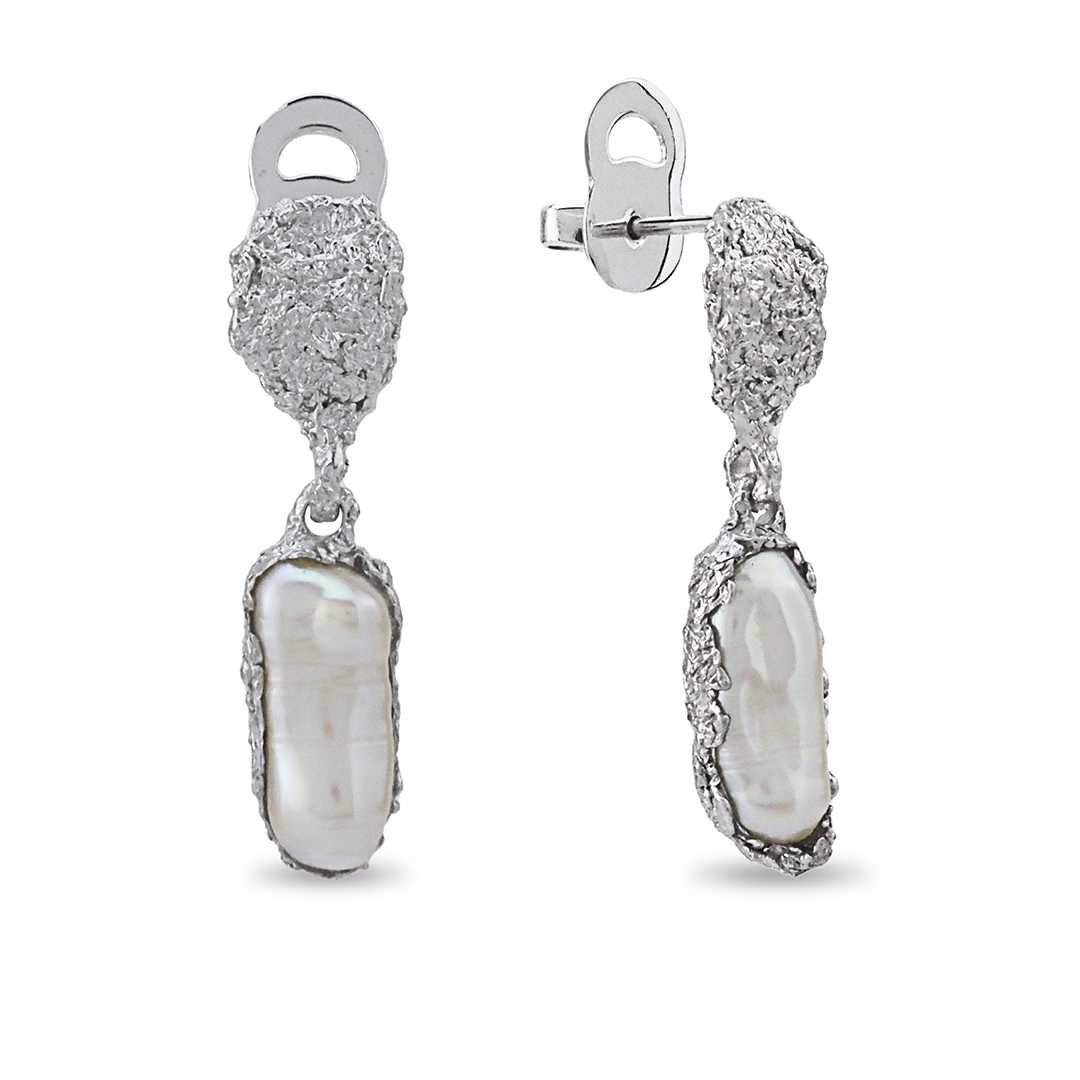 Drop Pearl Earrings Biwa Stick
