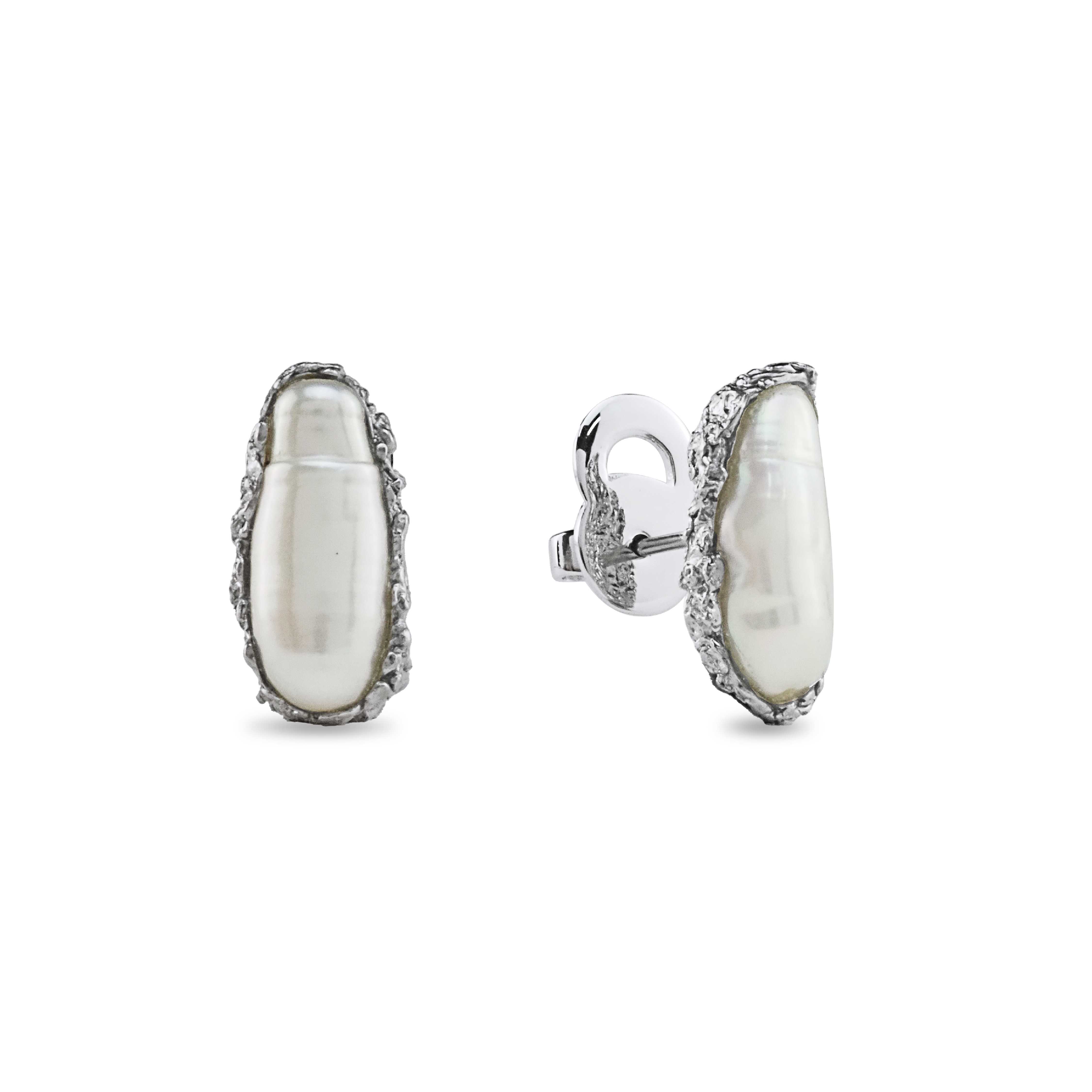 Stud Pearl Earrings Biwa Stick