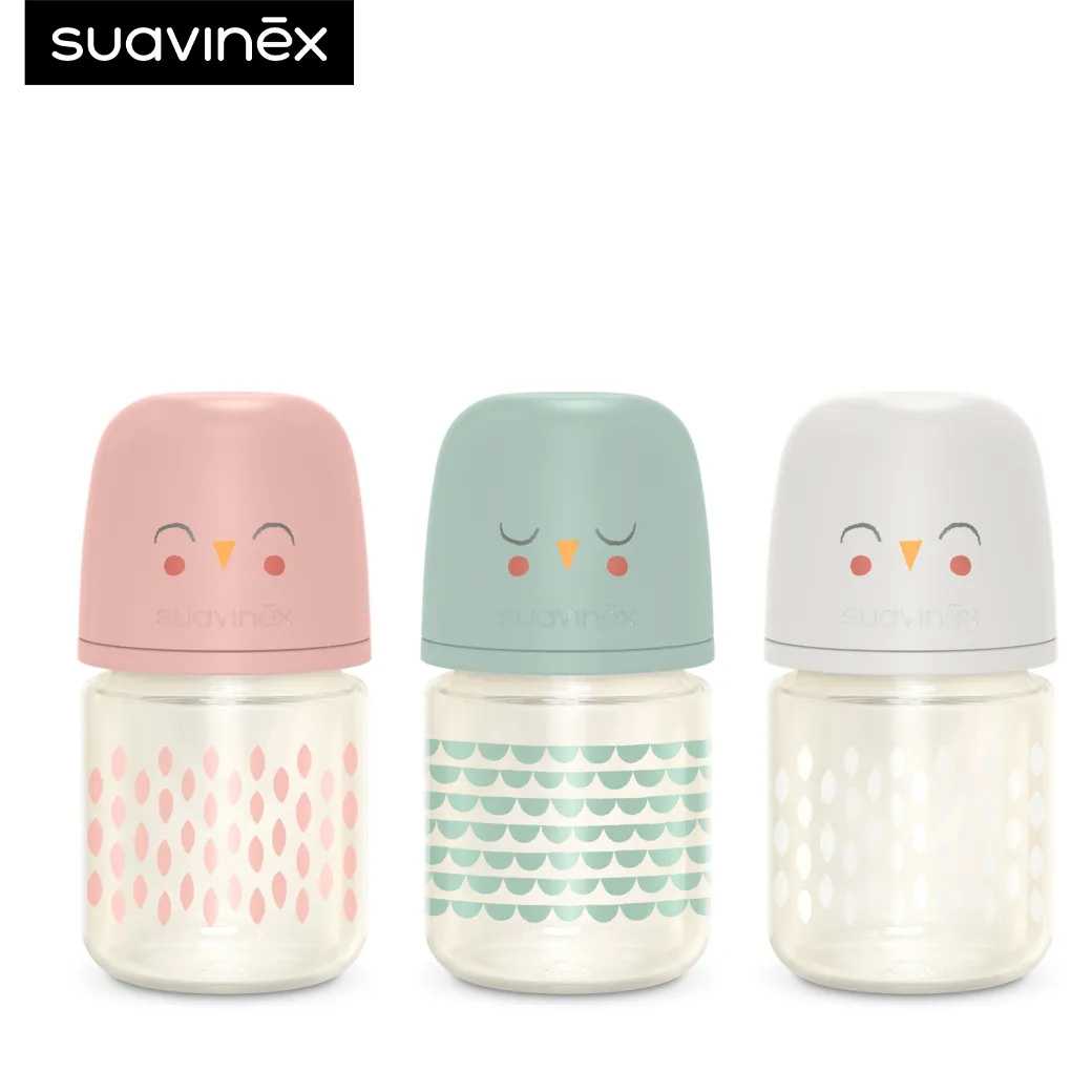 Suavinex ขวดนม ลาย Bonhomia : 120ml Premium PA Glass feeding bottle with SX Pro สำหรับอายุ +0 เดือน