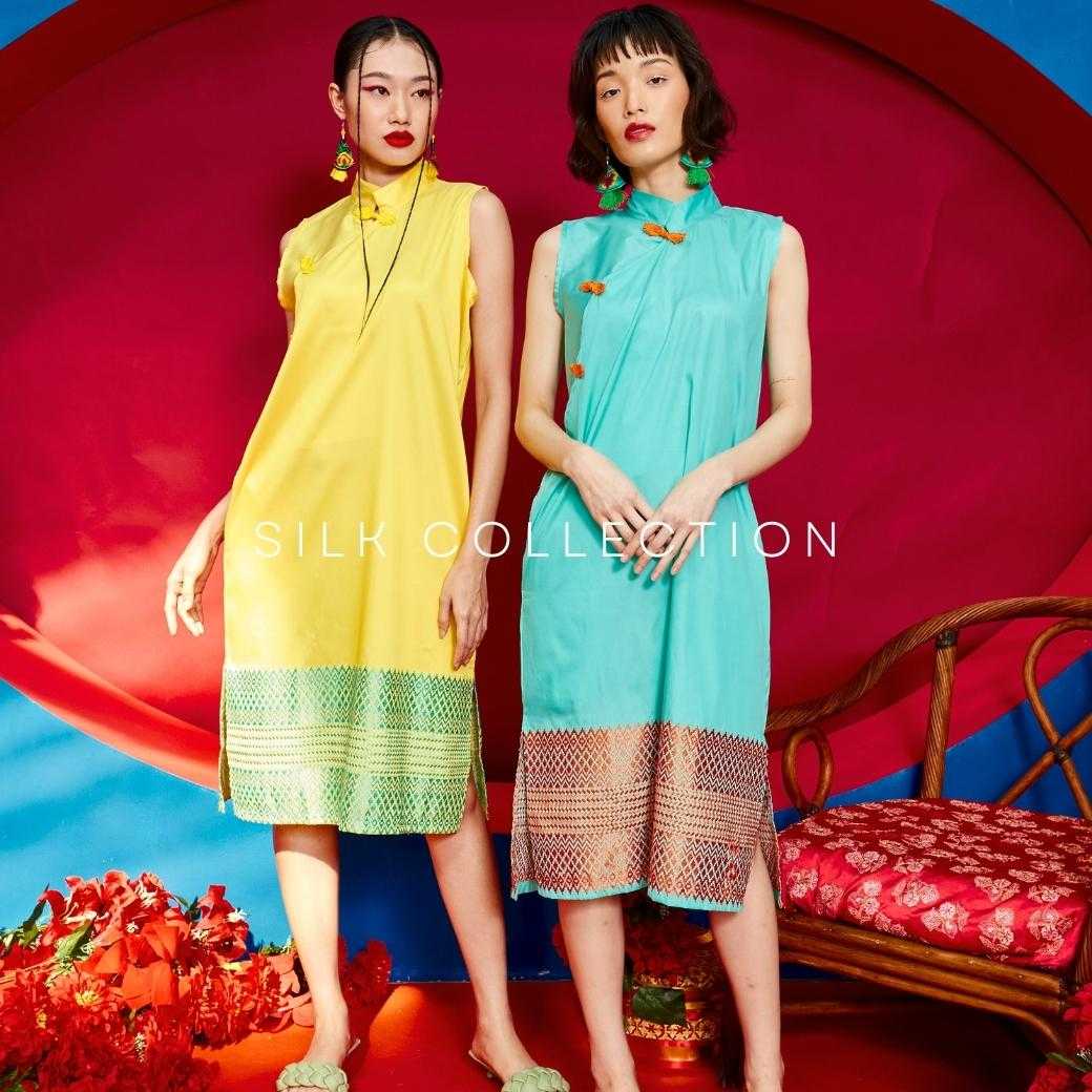 Dress เดรสคอจีนลายปัก Silk Exclusive Collection
