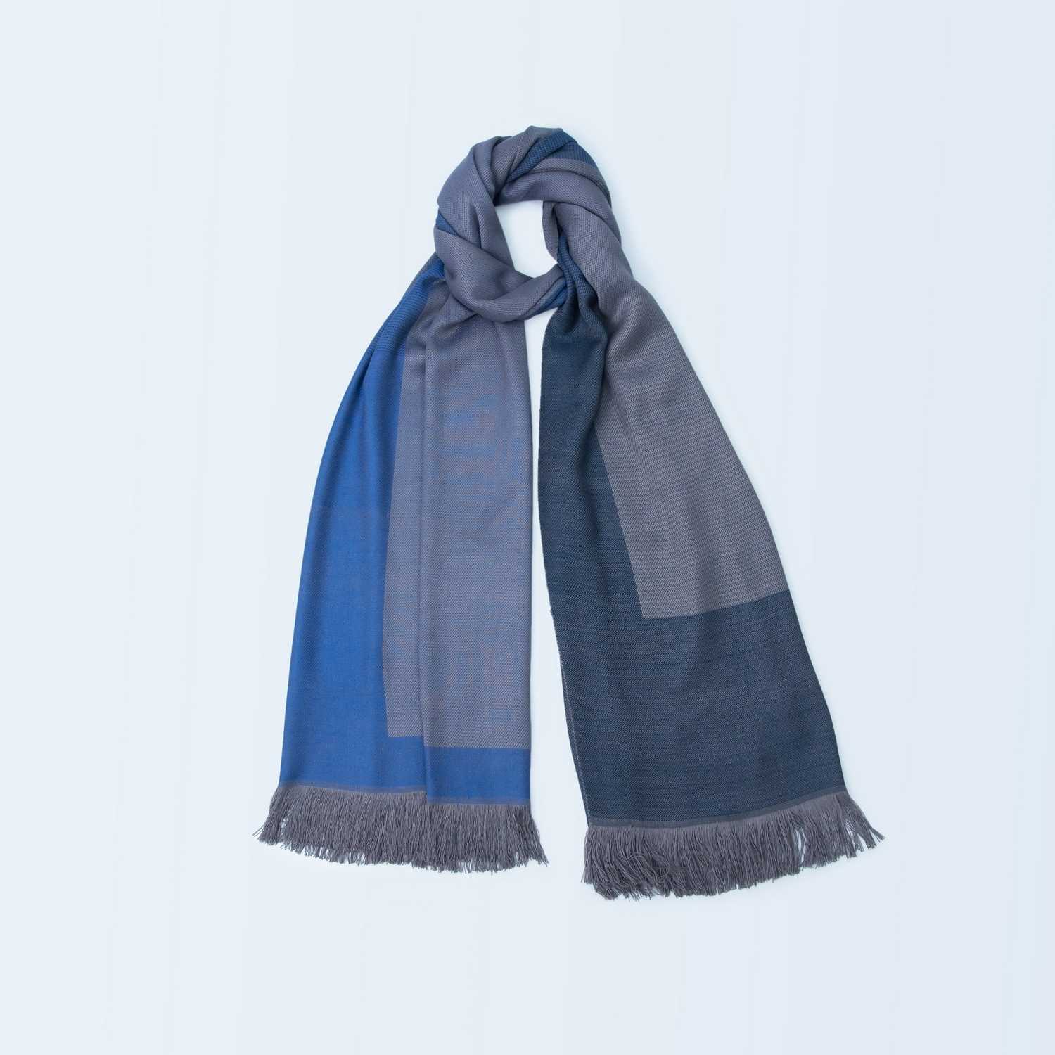 ผ้าพันคอลาย Two side Frame Grey - Blue