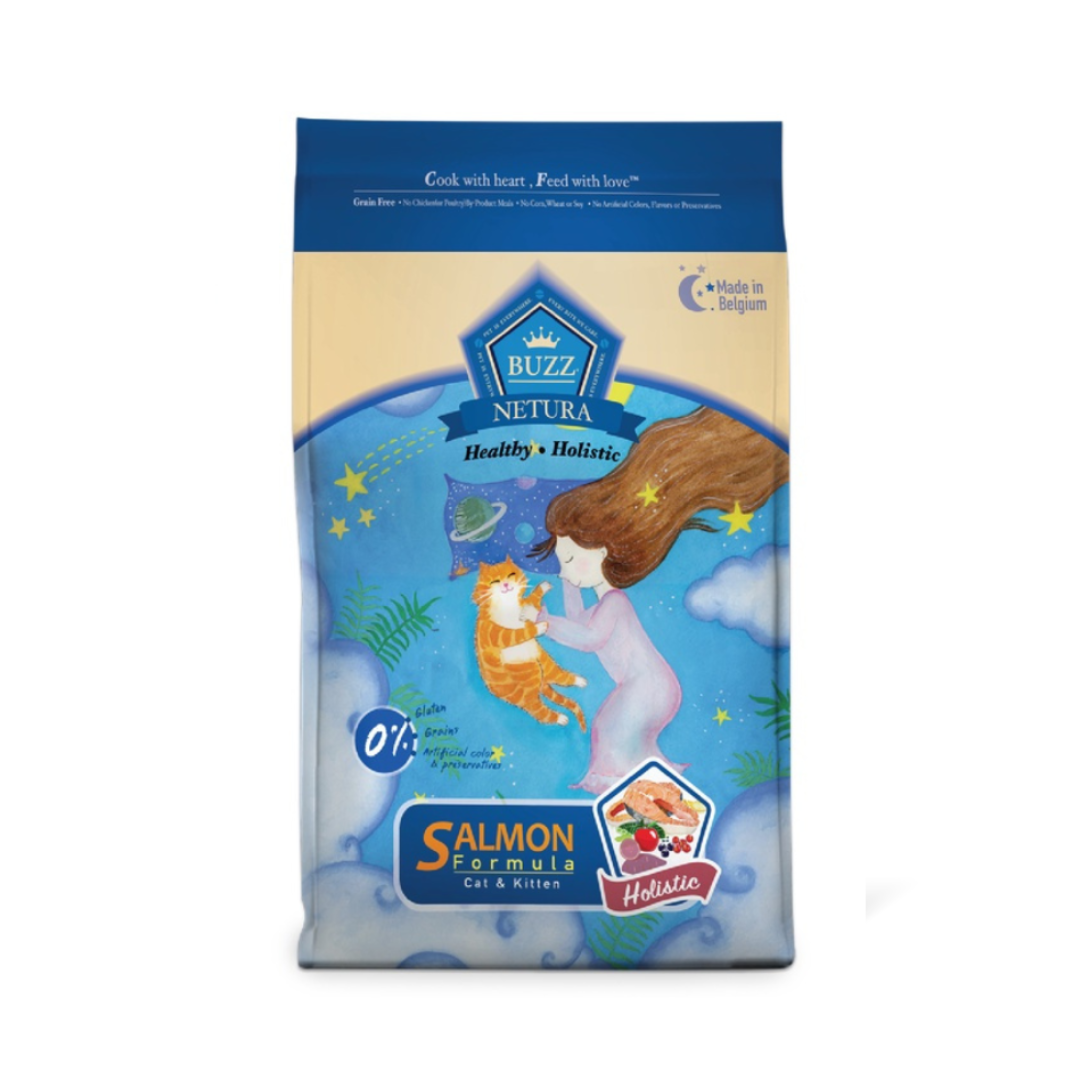 Buzz Netura บัซซ์ อาหารสำหรับแมว โฮลิสติก-เกรนฟรี รสแซลมอน 1 kg.