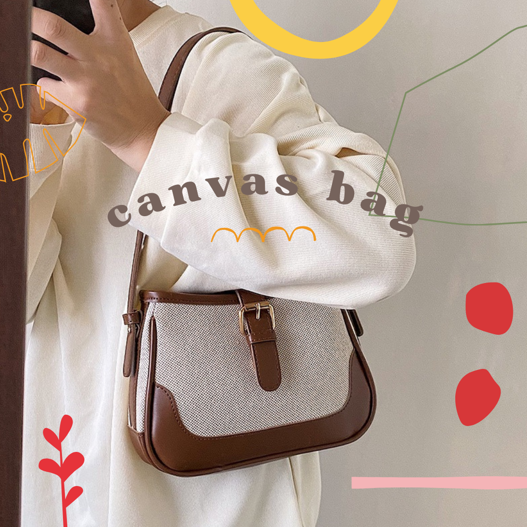 กระเป๋าสะพาย Canvas bag (beige/ brown/ black)