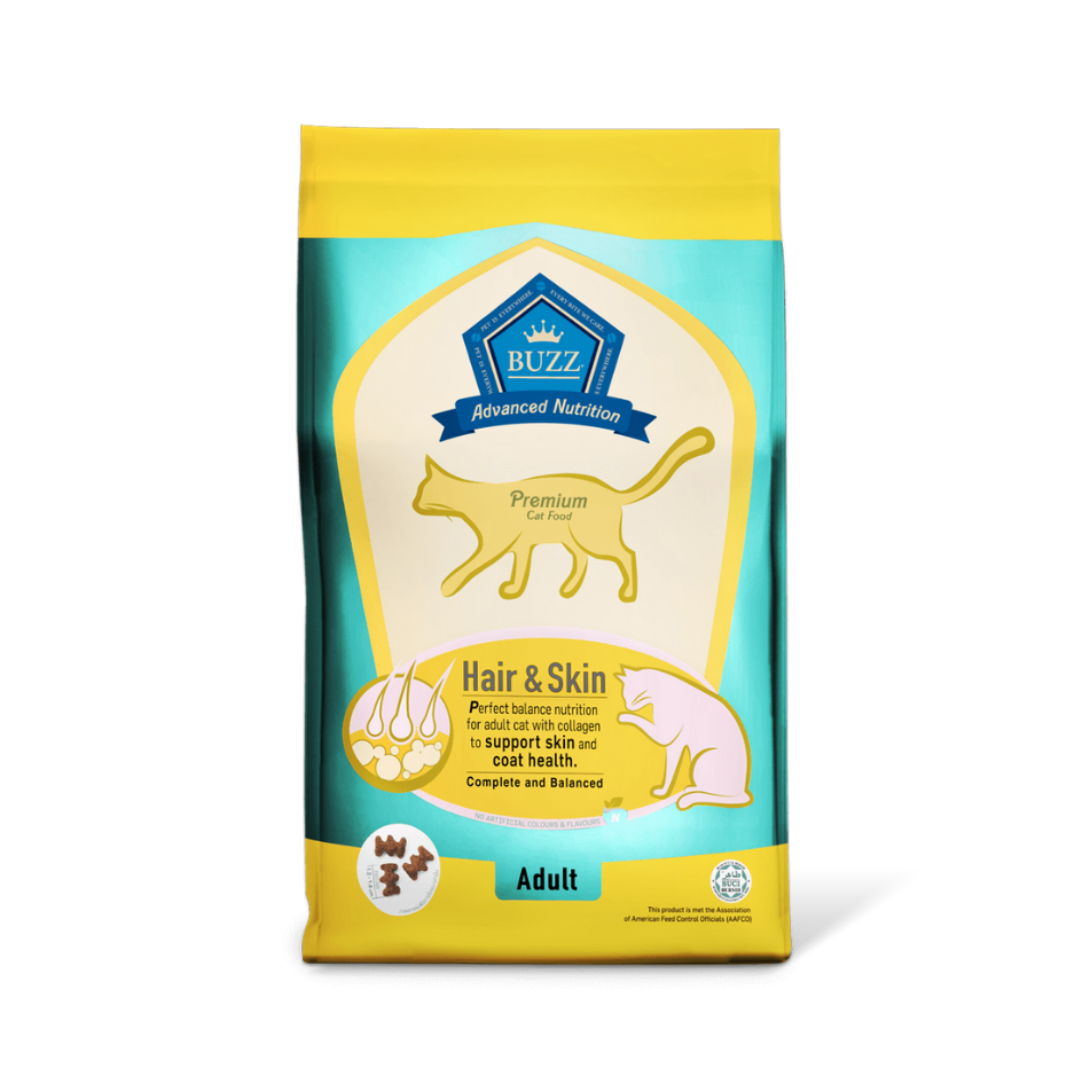Buzz Balanced Plus+ บัซซ์ อาหารสำหรับแมว สูตรบำรุงขน & ผิวหนัง 1 kg.