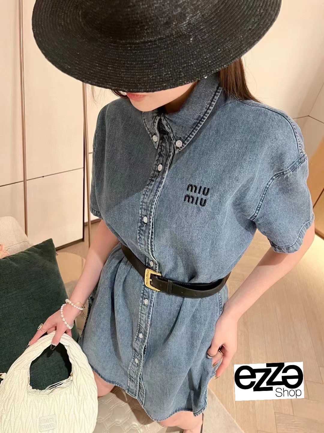 MIU MIU LOGO DENIM SHIRT DRESS