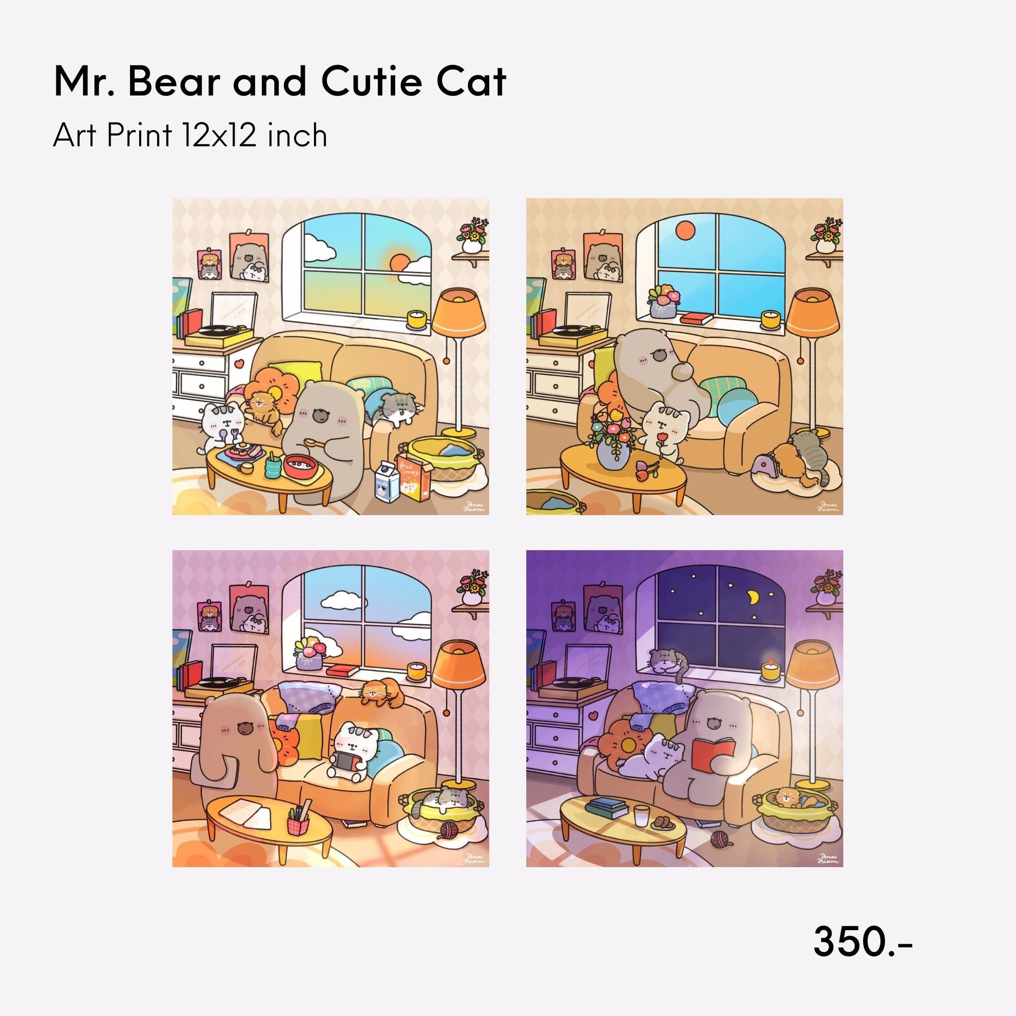 Mr. Bear and Cutie Cat - Art Print : 12x12 นิ้ว