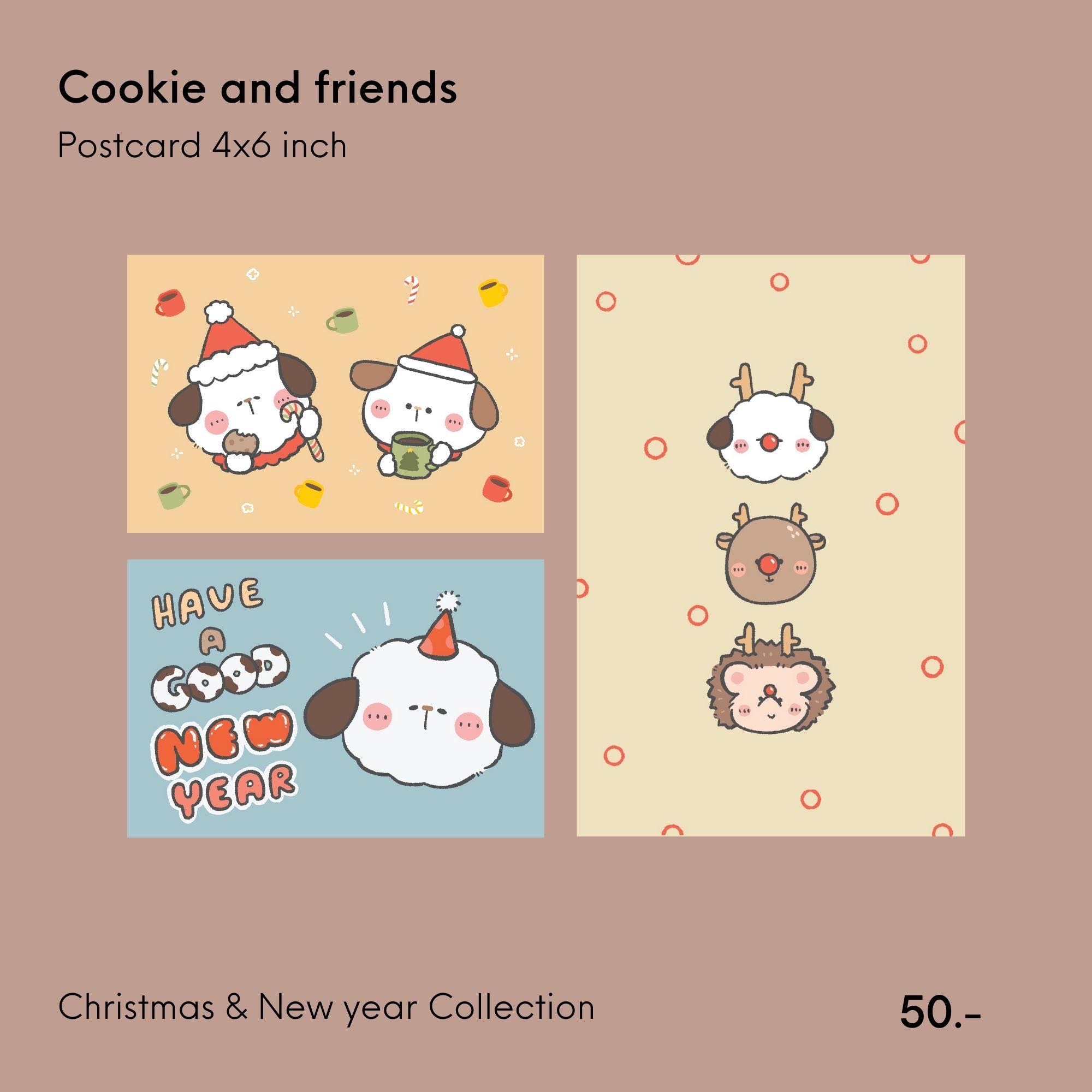 Cookie and friends - Postcard : Christmas and New year