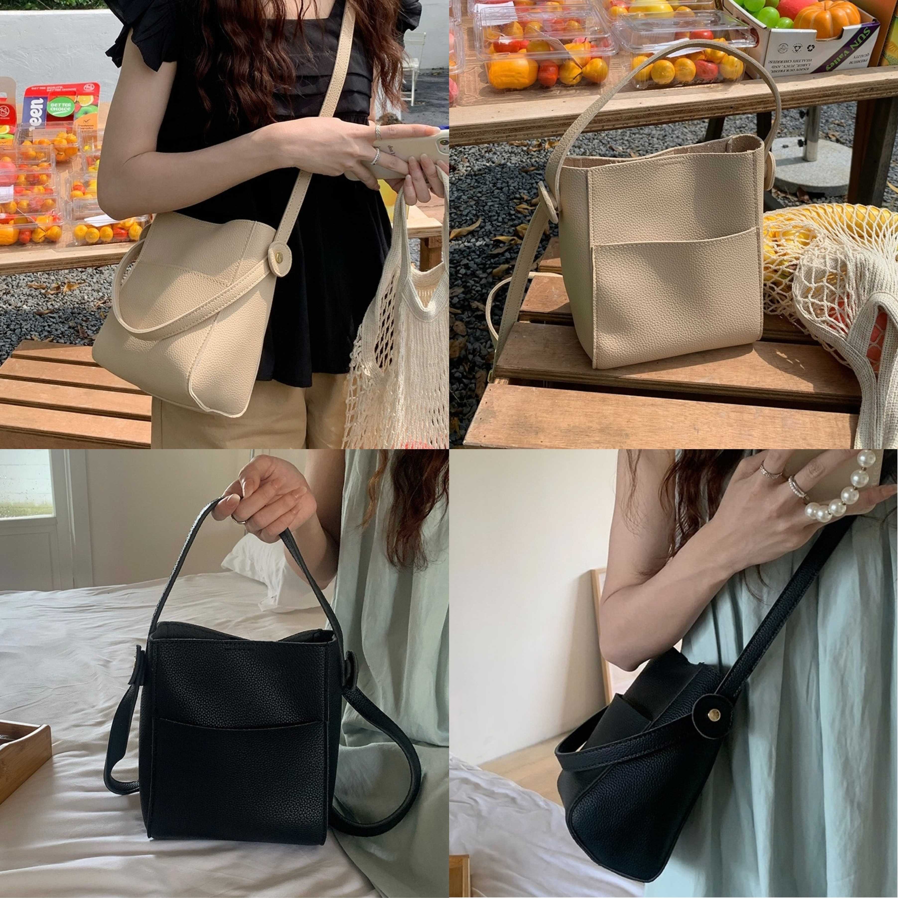 [พร้อมส่ง] กระเป๋าทรง Bucket Bag หนังสวยเป็นรอยยาก ปรับสาย+สะพายข้างได้ | QB106