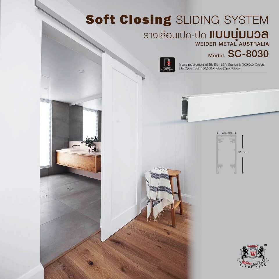 ชุดรางระบบเปิดปิดประตูแบบนุ่มนวล  SC8030 Soft Closing / 3 m / 100 kg.