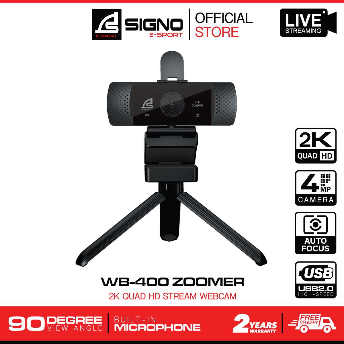 Signo 2K Quad HD Stream Webcam ZOOMER รุ่น WB-400 (กล้องเว็ปแคม)