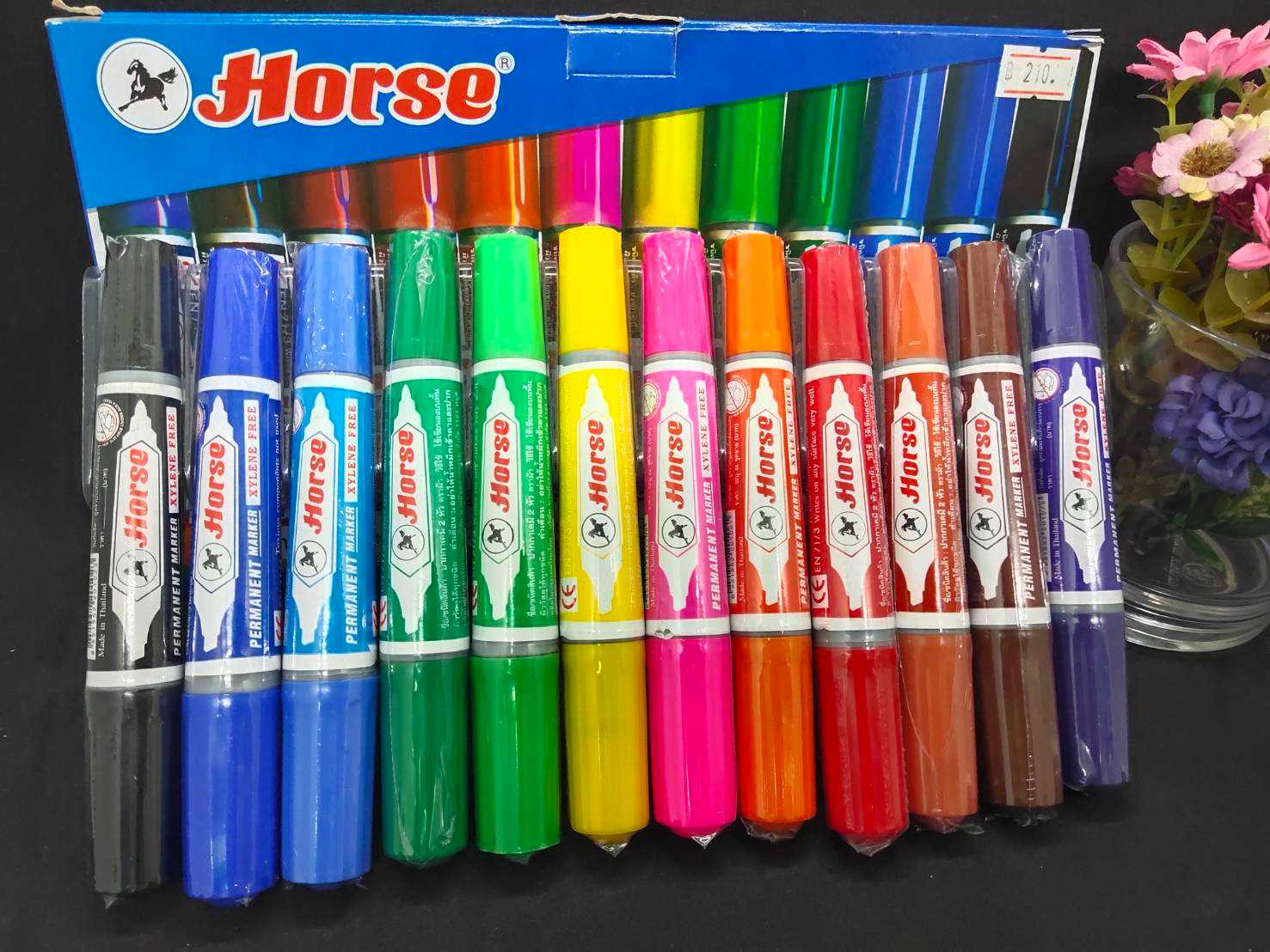 ปากกามาร์คเกอร์ 2 หัว ปากกาเคมี 12 สี ตราม้า(ชุด/12ด้าม)