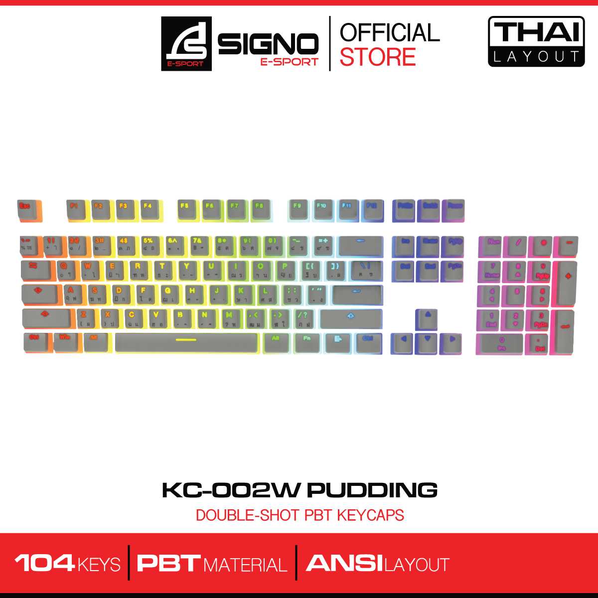SIGNO E-Sport Pudding Double-Shot PBT Keycaps รุ่น KC-002 W (พุดดิ่ง คีย์แคป สีขาว)