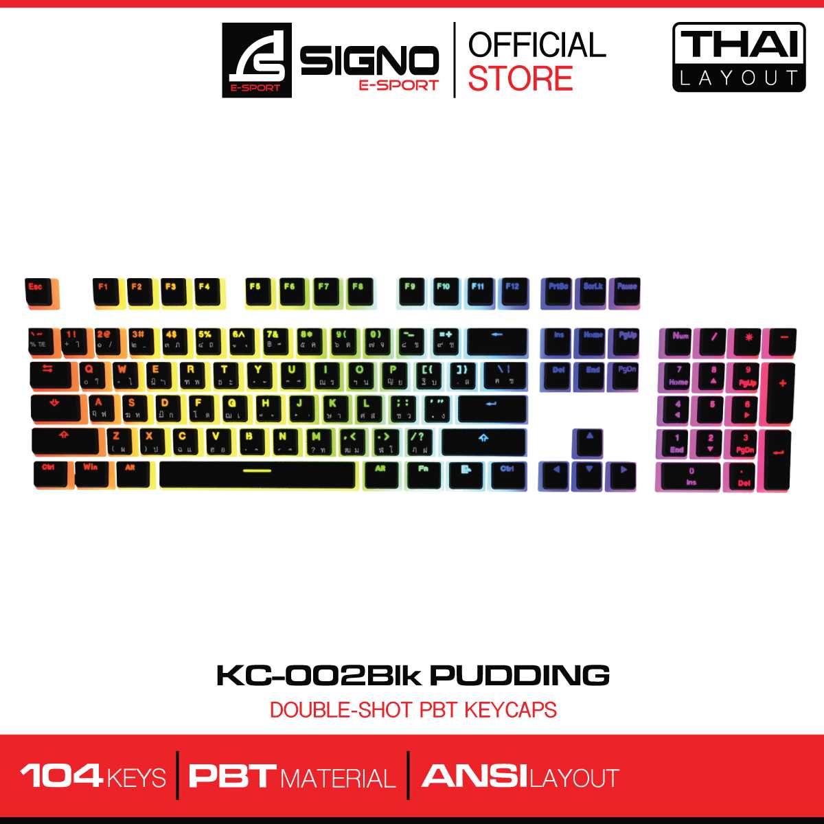 SIGNO E-Sport Pudding Double-Shot PBT Keycaps รุ่น KC-002 BLK (พุดดิ่ง คีย์แคป สีดำ)