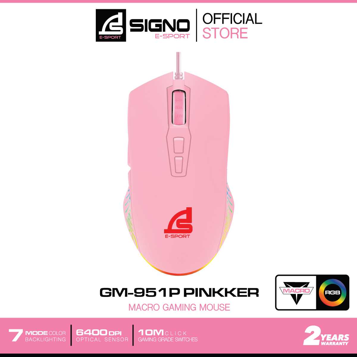 SIGNO E-Sport Macro Gaming Mouse PINKKER รุ่น GM-951 P (Pink) (เกมส์มิ่ง เมาส์)