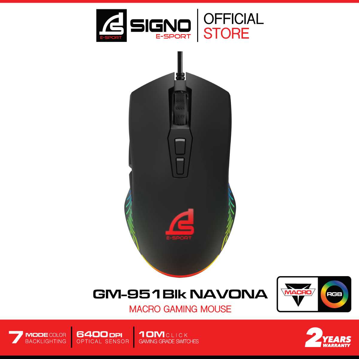 SIGNO E-Sport Macro Gaming Mouse NAVONA รุ่น GM-951 (Black) (เกมส์มิ่ง เมาส์)