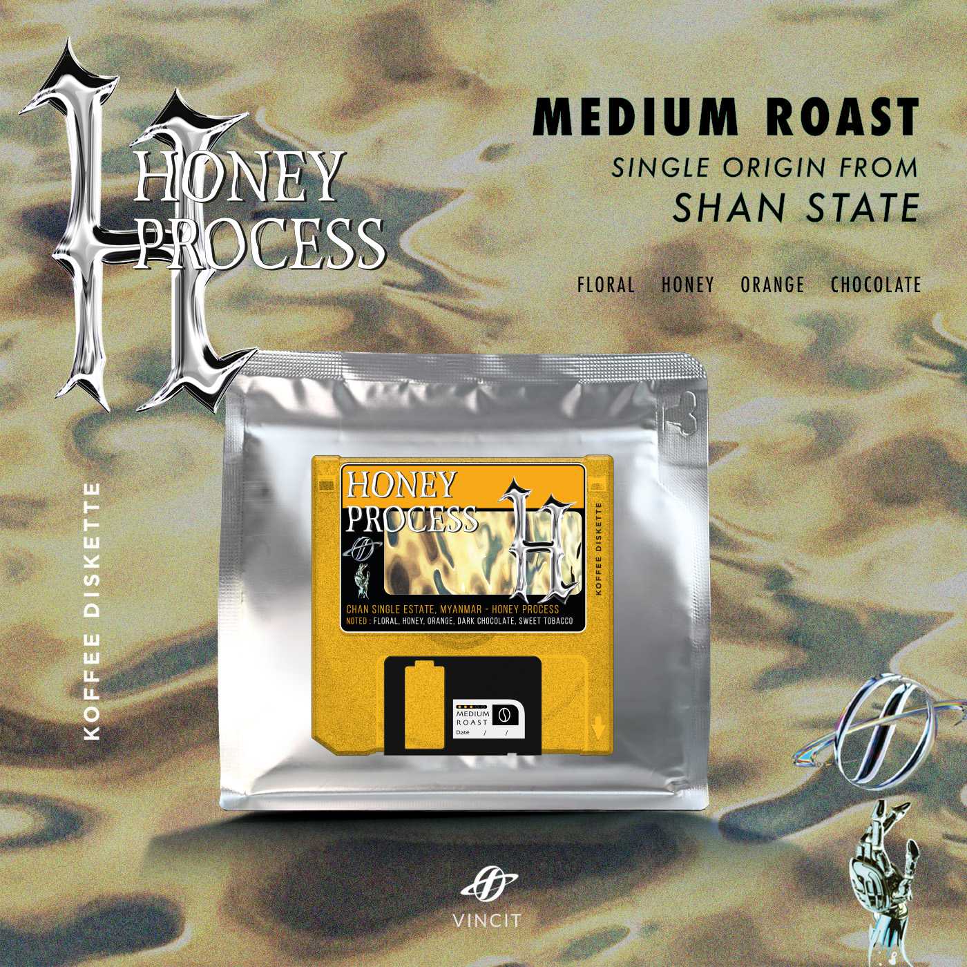 Honey Process Myanmar Shan single estate เมล็ดกาแฟคั่วกลาง Medium roast / Series Coffee Diskette