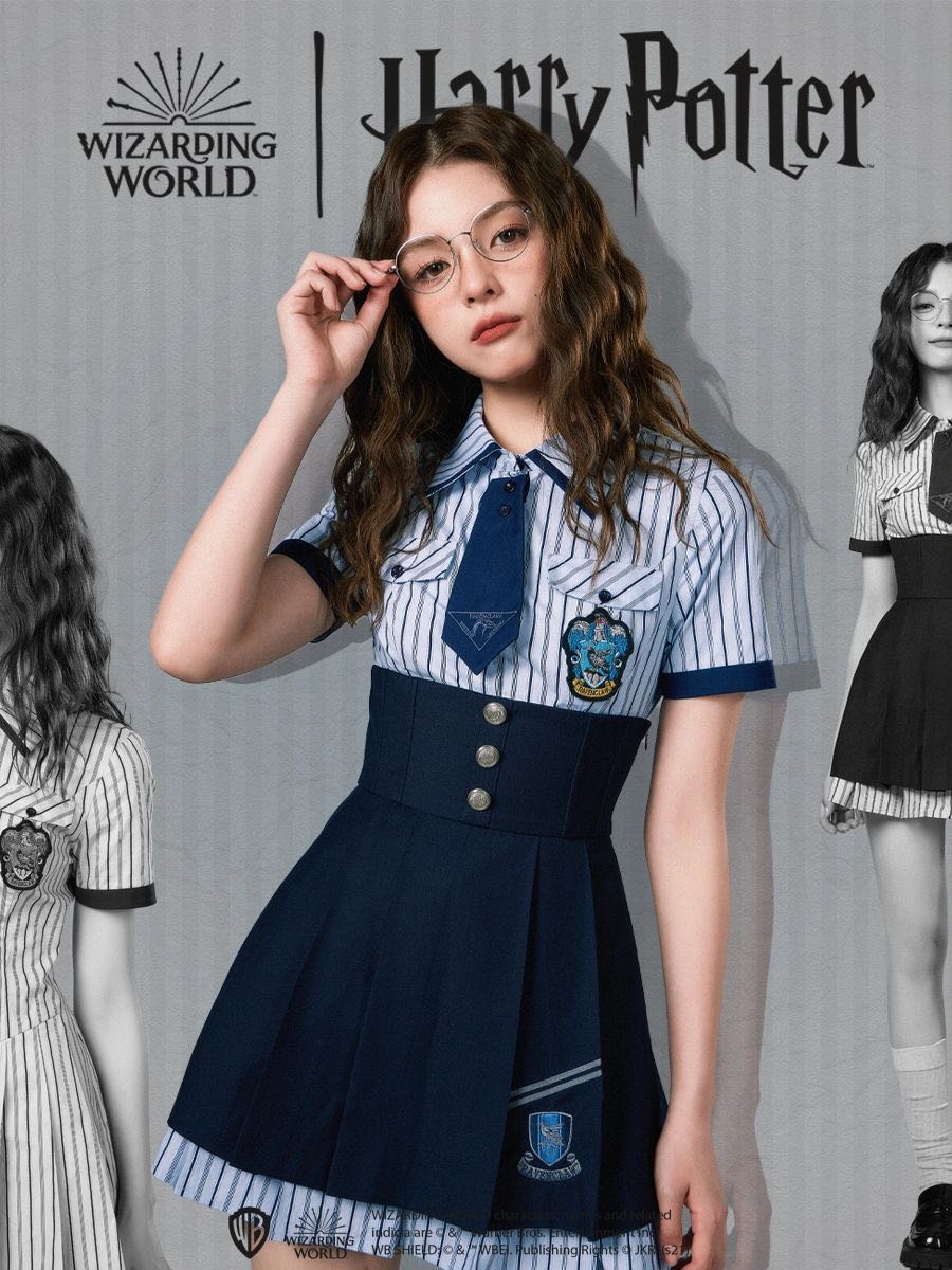 [แจ้งเชคสตอค] Kyouko Harry Potter Striped Shirt Dress Two-Piece Summer Waisted