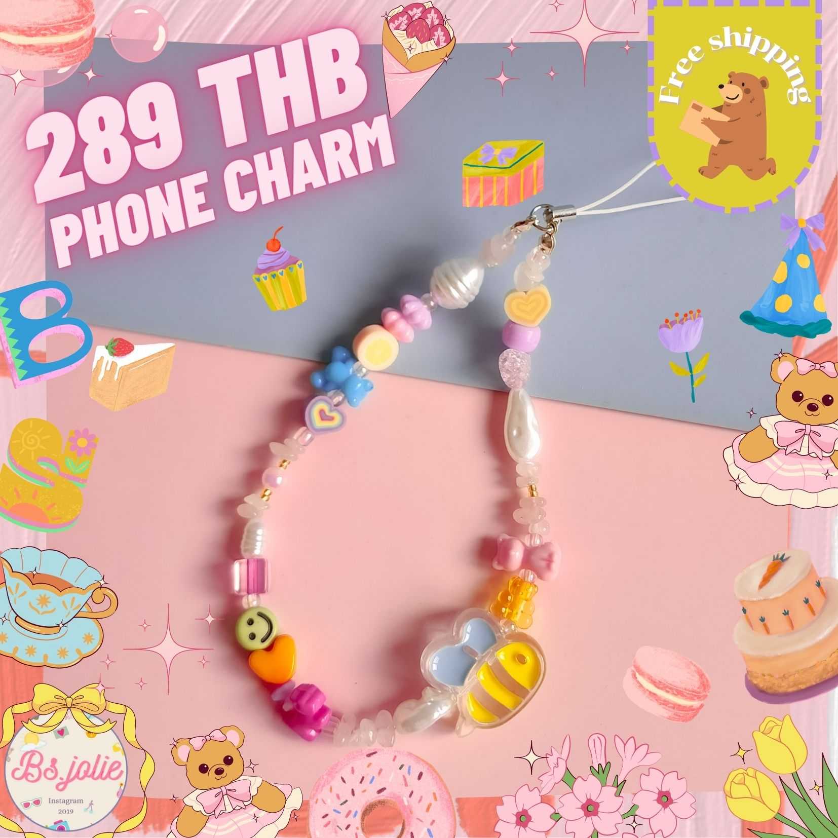 Phone charm ลูกปัดหินจี้น้องผึ้ง