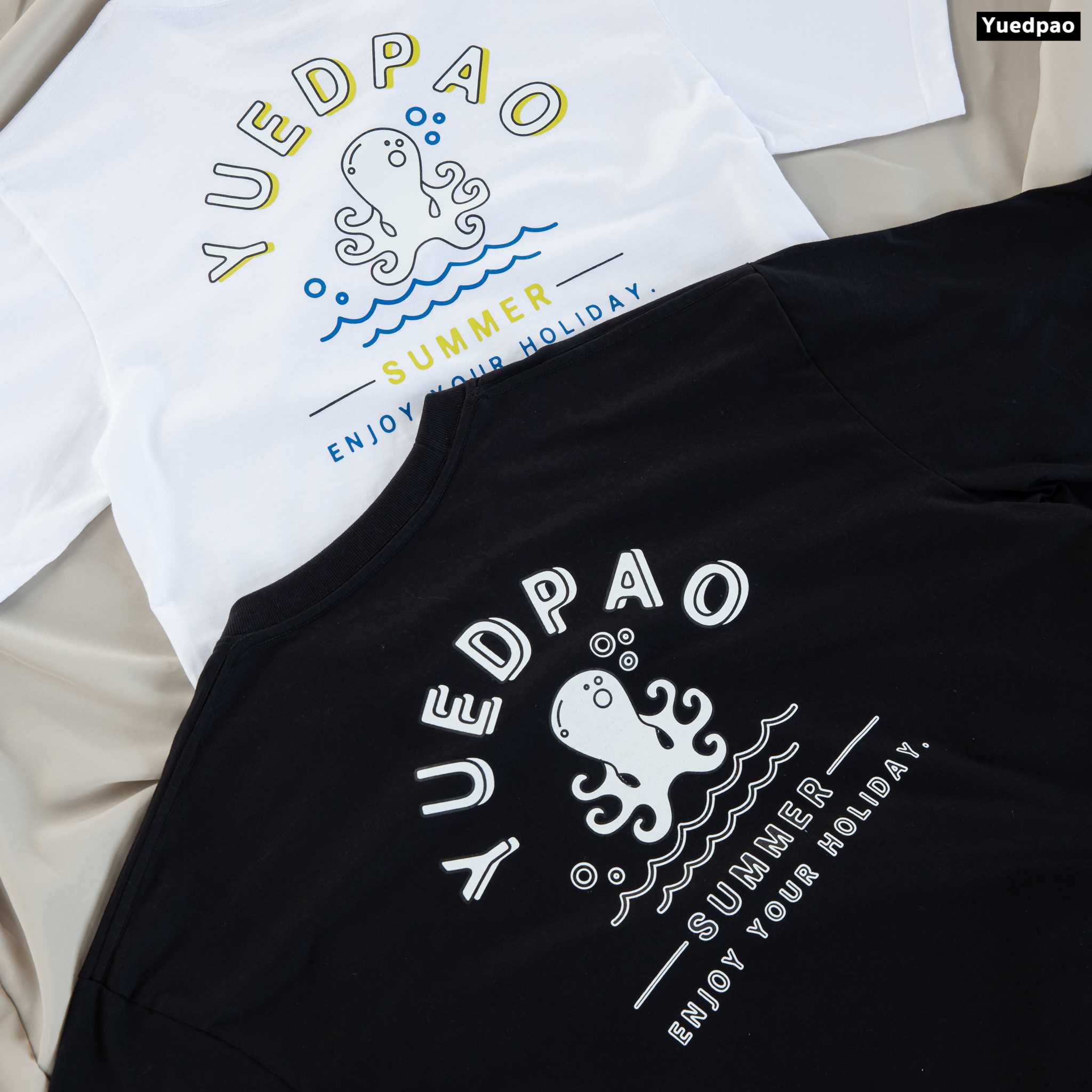 Yuedpao เสื้อยืด OVERSIZE รับประกันไม่ย้วย 2 ปี เสื้อยืดสีพื้น OVERSIZE_Tako Wasabi สีขาว / ดำ