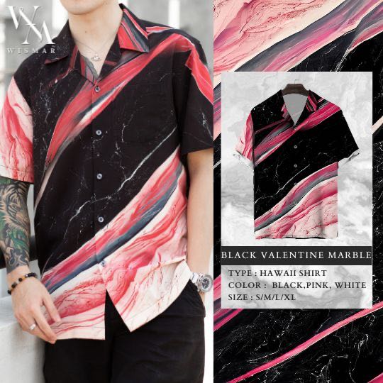 เสื้อเชิ้ตฮาวายแขนสั้นลายหินอ่อน(แบล็ควาเลนไทน์) Hawaii Black valentine  Marble Shirt (Short-Sleeve)