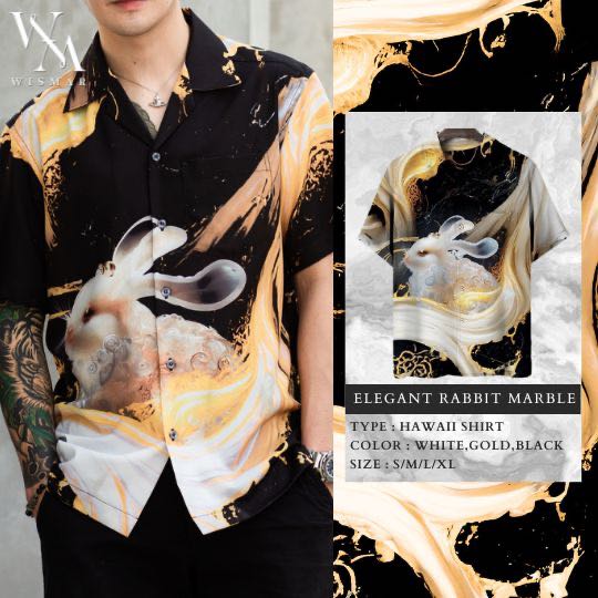 เสื้อเชิ้ตฮาวายแขนสั้นลายหินอ่อน(อิลิแกนซ์): Hawaii Elegant rabbit  Marble Shirt(Short-Sleeve)