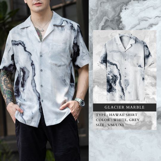เสื้อเชิ้ตฮาวายแขนสั้นลายหินอ่อน(กาเชียร์): Hawaii Glacier  Marble Shirt(Short-Sleeve)