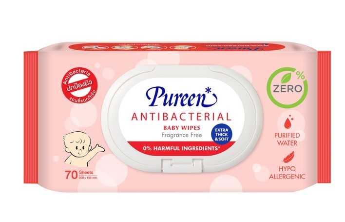Pureenทิชชู่เปียกสูตรแอนตี้แบคทีเรีย70ชิ้น แพค4 ห่อ