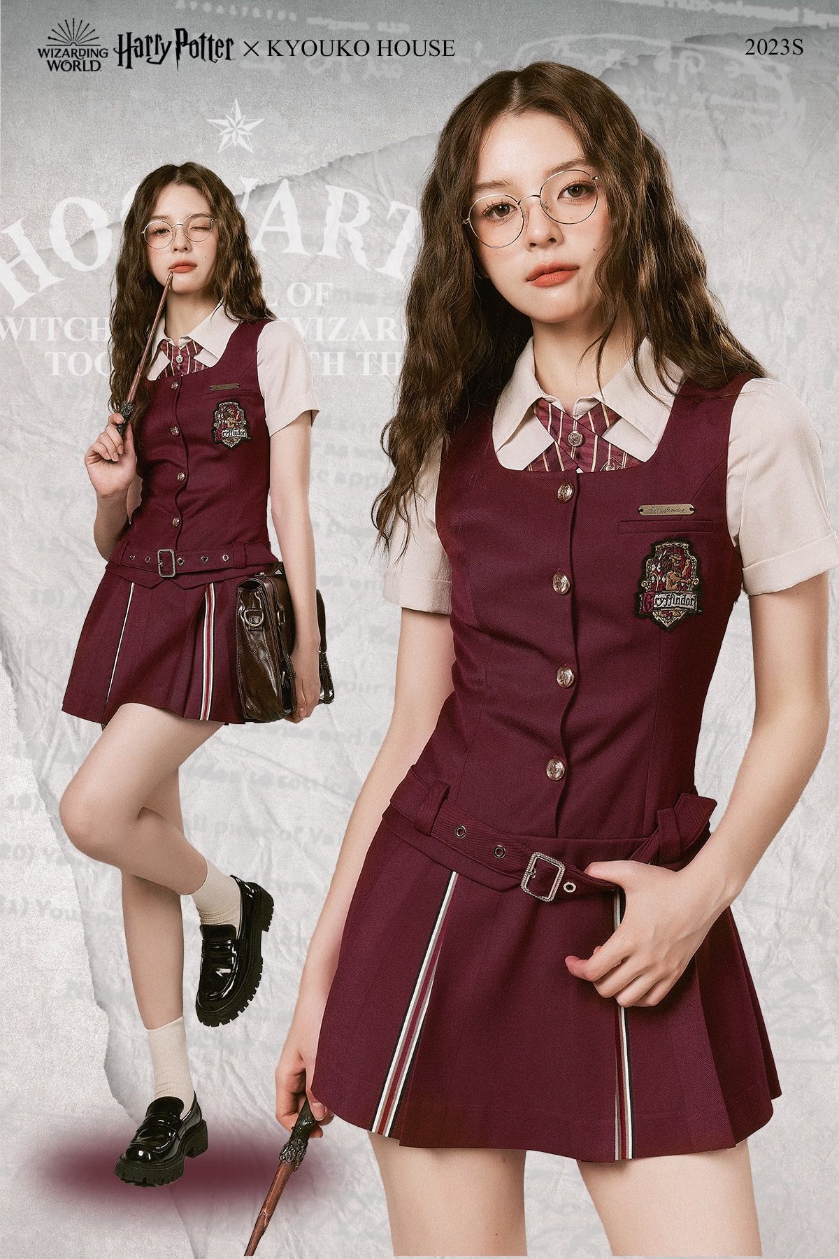 [Kyouko] Harry Potter Dress Tight Waist V-neck Preppy Style ชุดเดรสกระโปรงแฮร์รี่ ชุดนักเรียน