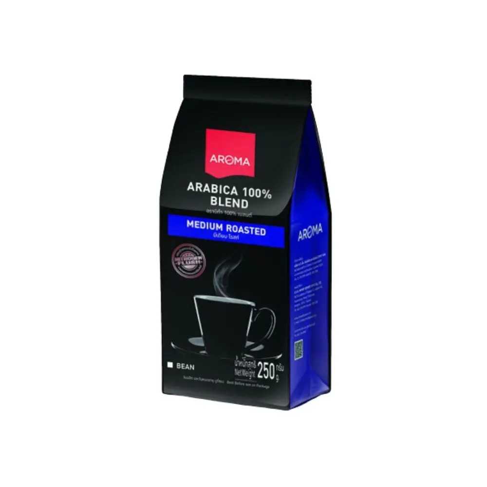 Aroma Coffee เมล็ดกาแฟคั่ว ARABICA 100% (ชนิดเม็ด)(250 กรัม/ซอง)