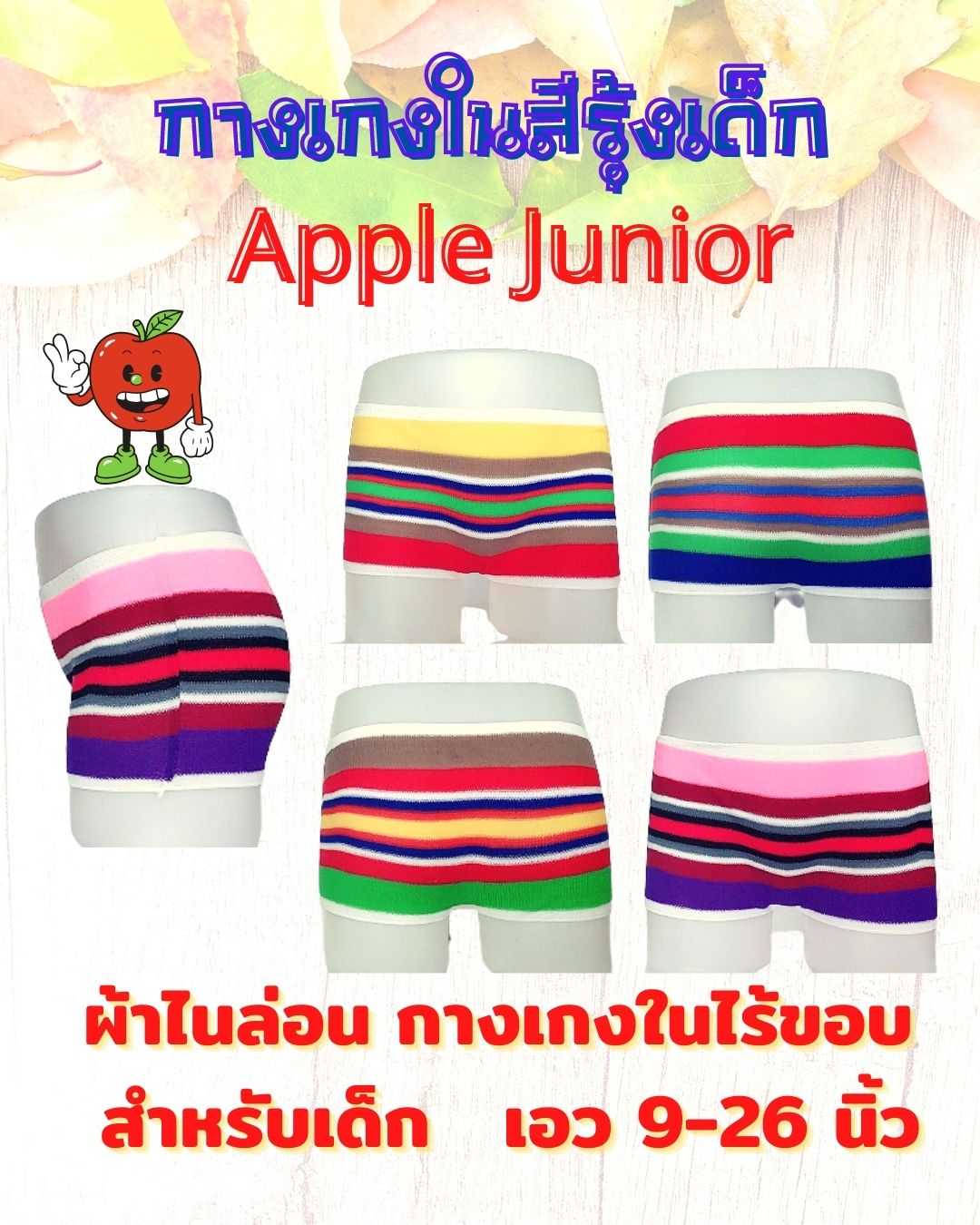 กางเกงในเด็กลายสีรุ้ง ทำจากผ้าไนลอน ไร้ขอบ ใส่สบายไม่อับชื้น เอว 9-26 นิ้ว แพคละ 4 ตัวและ 1 โหล