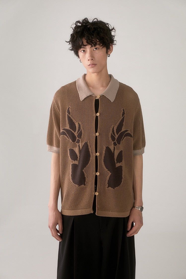 [Pre] Brown Coffee Twin Flowers  Knit Cardigan
