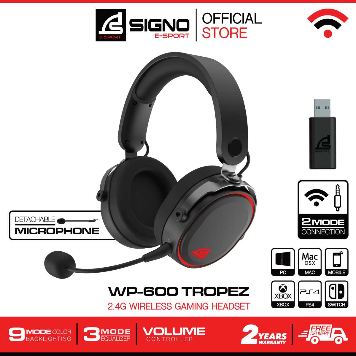 SIGNO E-Sport 2.4G Wireless Gaming Headphone TROPEZ รุ่น WP-600 (หุฟัง ไร้สาย เกมส์มิ่ง)