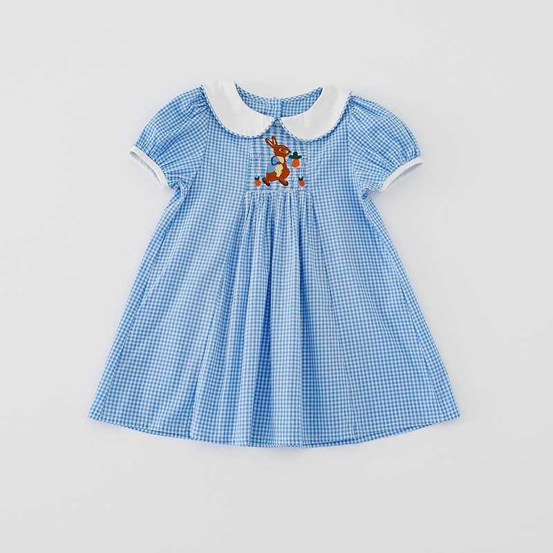 เดรสกระต่ายสีฟ้าลายสก็อต  Bunny scotty dresses