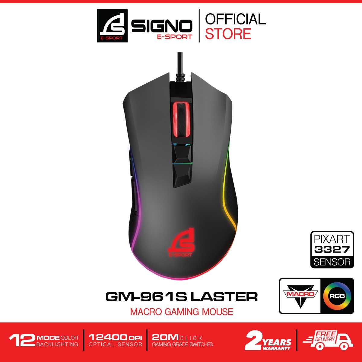 SIGNO E-Sport Macro Gaming Mouse LASTER รุ่น GM-961 S (Black)