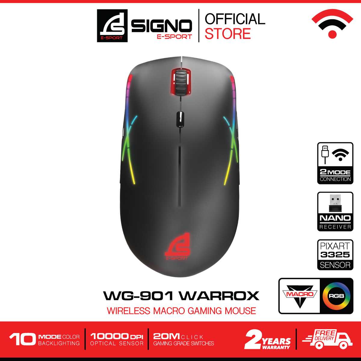 SIGNO E-Sport Wireless Macro Gaming Mouse WARROX รุ่น WG-901 (Black)