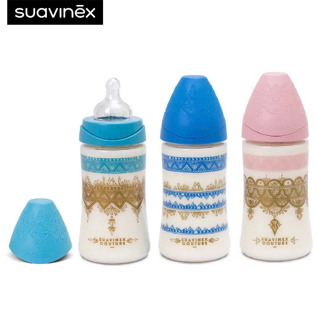 Suavinex ขวดนม ลาย Couture : 270ml  Premium PA Polyamide feeding bottle สำหรับอายุ 3-18 เดือน