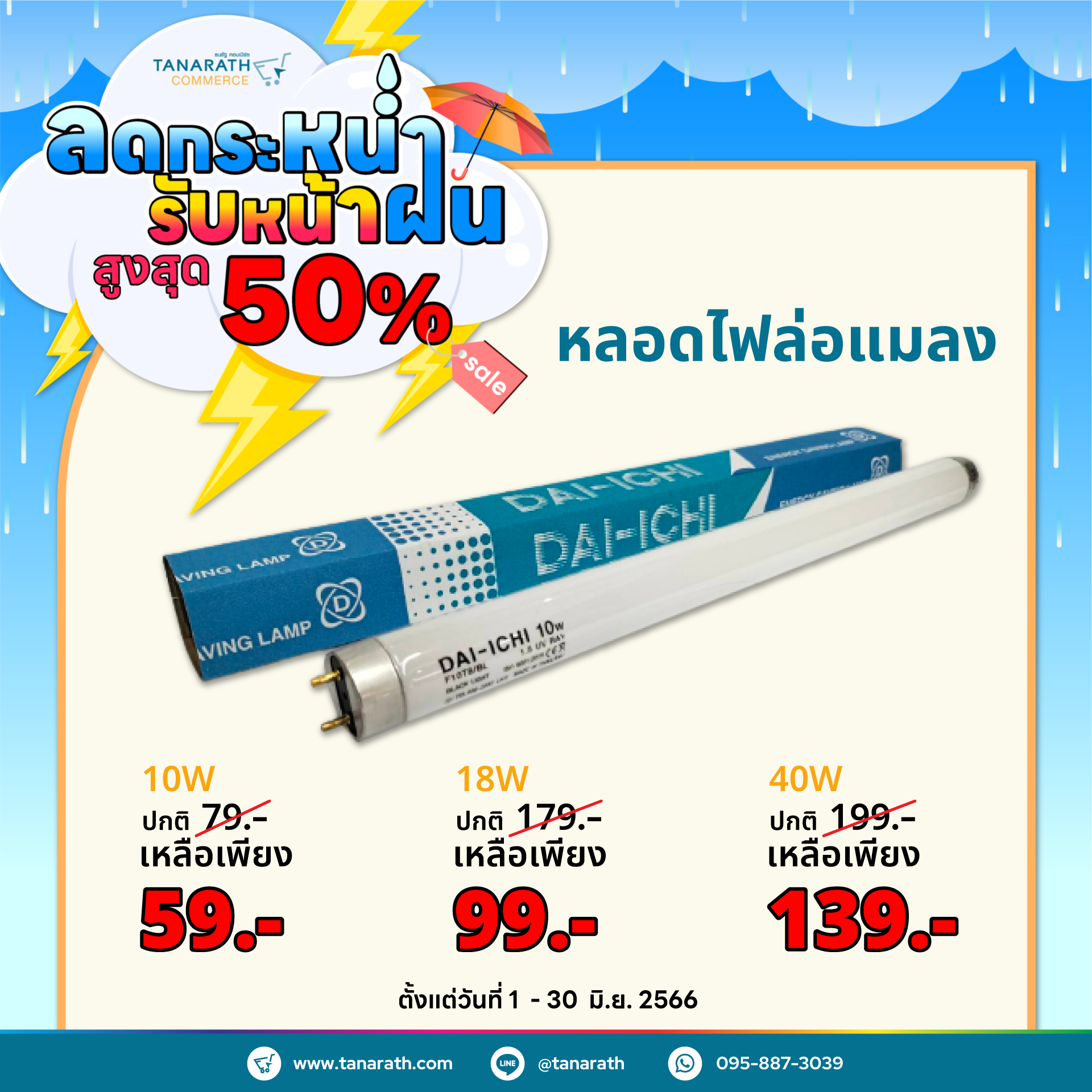 หลอดไฟล่อแมลง หลอดไฟดักยุง หลอดแบล็คไลท์  10W,18W,40W  แก้วขาว แสงฟ้าน้ำทะเล