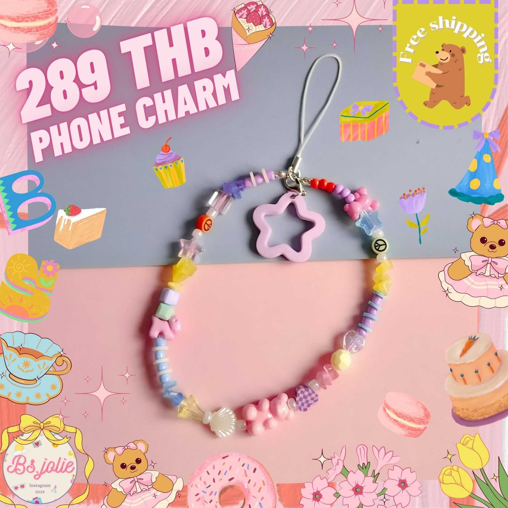 Phone charm ลูกปัดหิน น้องหมี