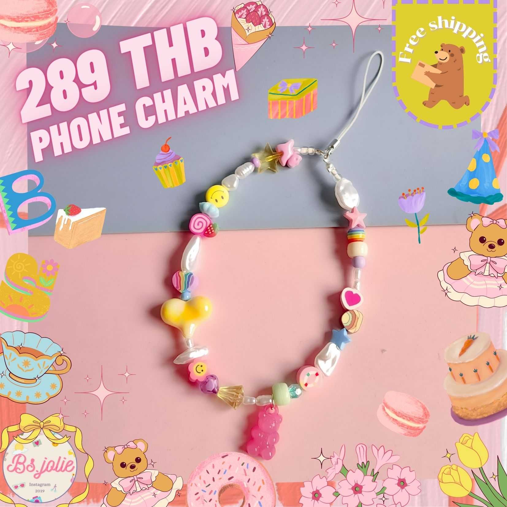 Phone charm ลูกปัดมุกจีน้องหมี