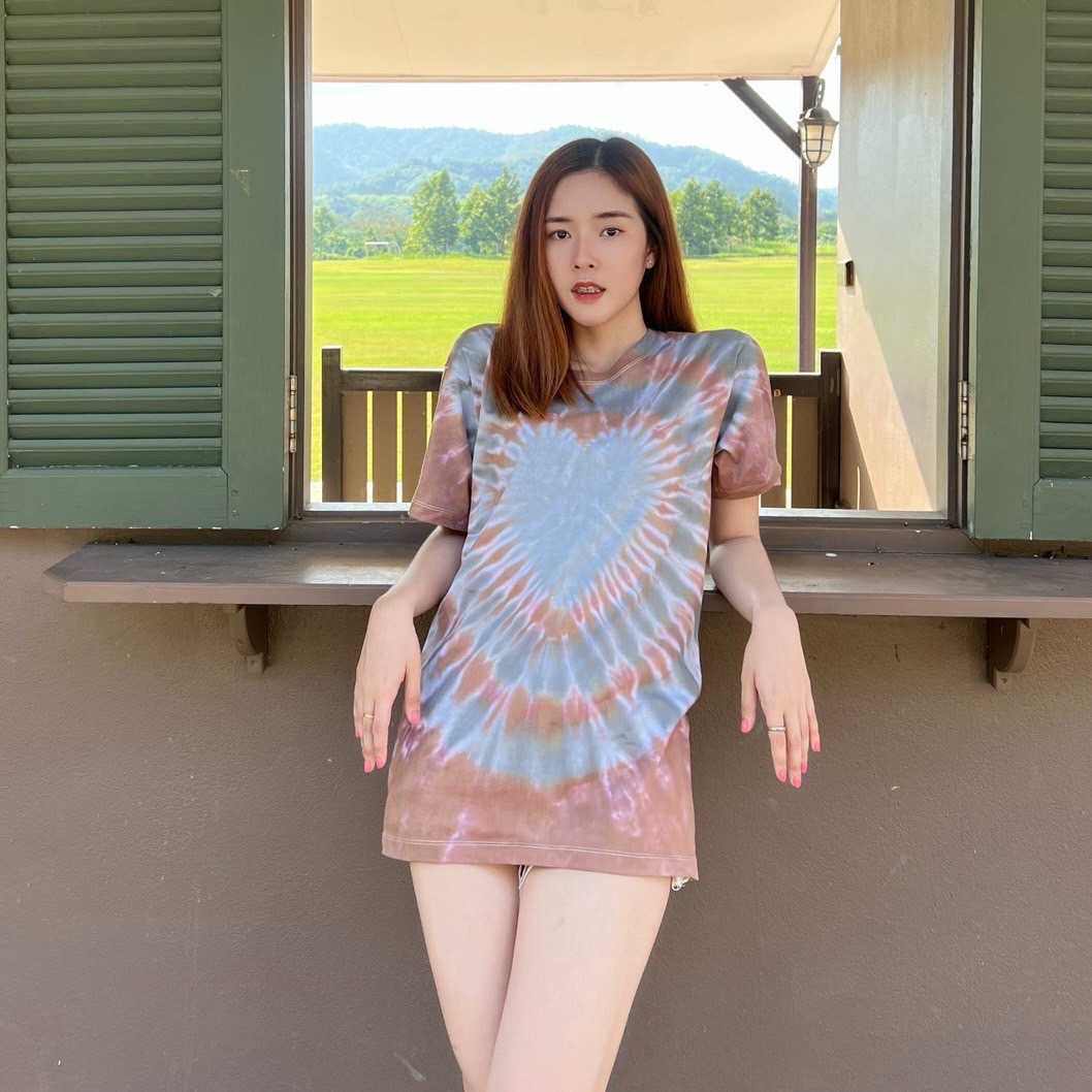 เสื้อ มัดย้อม Cotton100% หัวใจสีเทาน้ำตาล