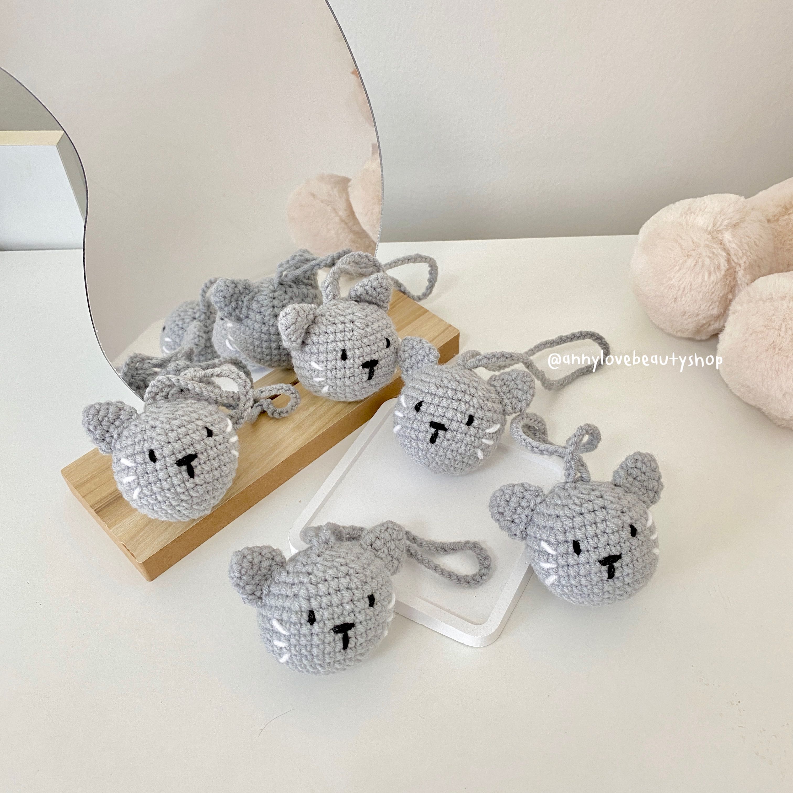 Handmade🐱 ที่ห้อยกระเป๋าถักไหมพรมน้องแมว สายไหมพรม