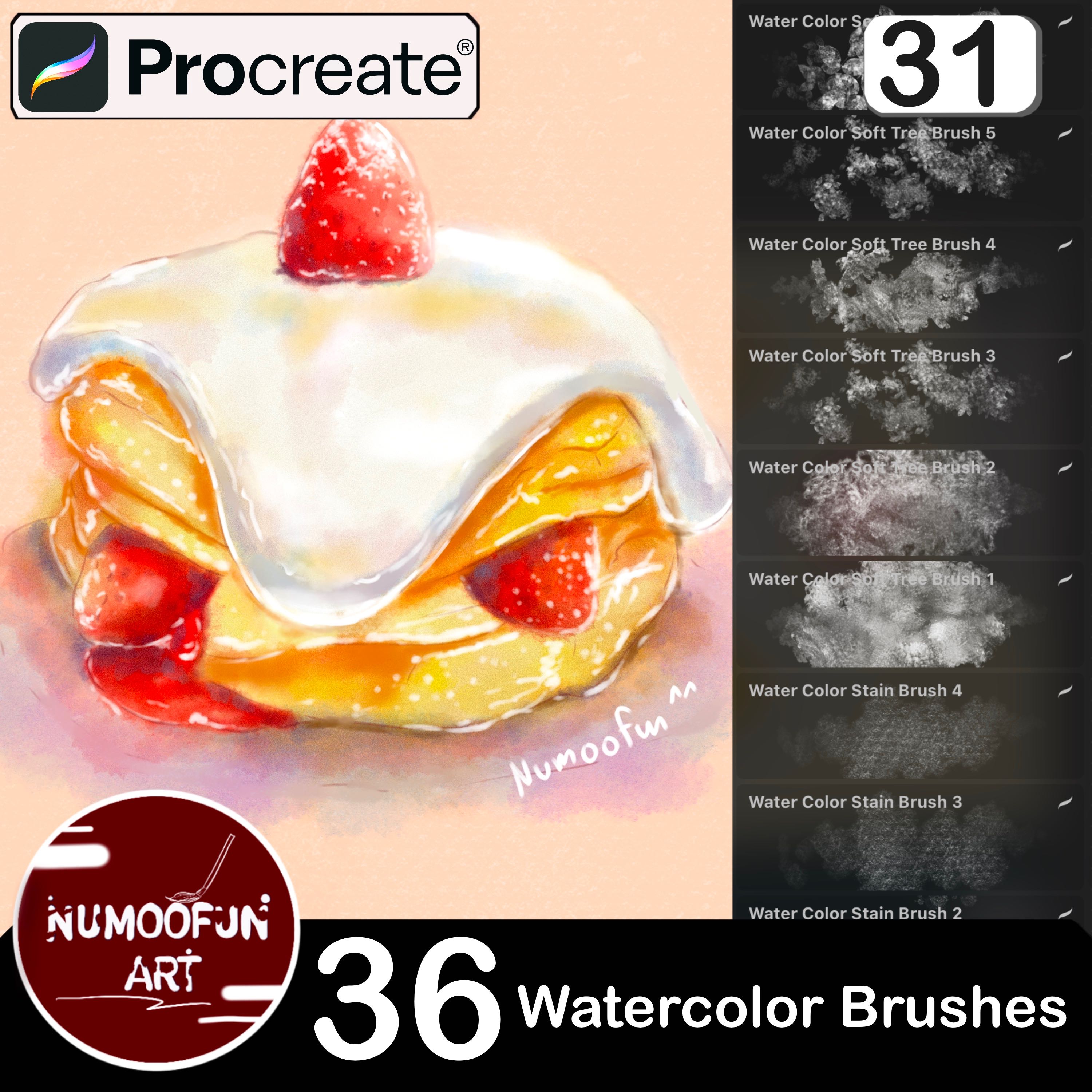 บรัชสีน้ำพื้นผิวกระดาษ  36 Watercolor Brushes For Procreate 