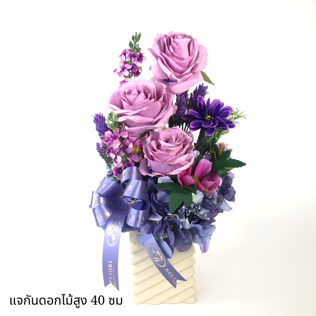 แจกันกุหลาบประดิษฐ์สีม่วง 3 ดอก