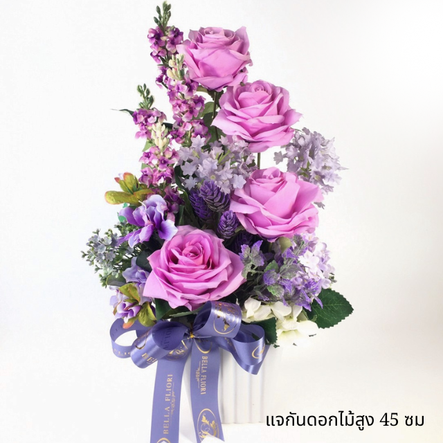 แจกันดอกกุหลาบประดิษฐ์สีม่วง