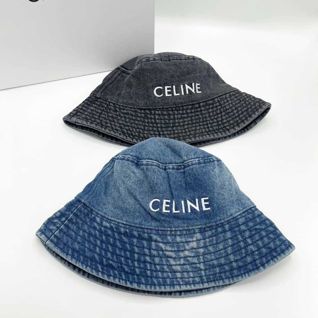 CELINE EMBROIDERED BUCKET HAT IN UNION WASH DENIM หมวกบักเก็ต แบรนด์ซีลีน ผ้ายีนส์ฟอกวินเทจ