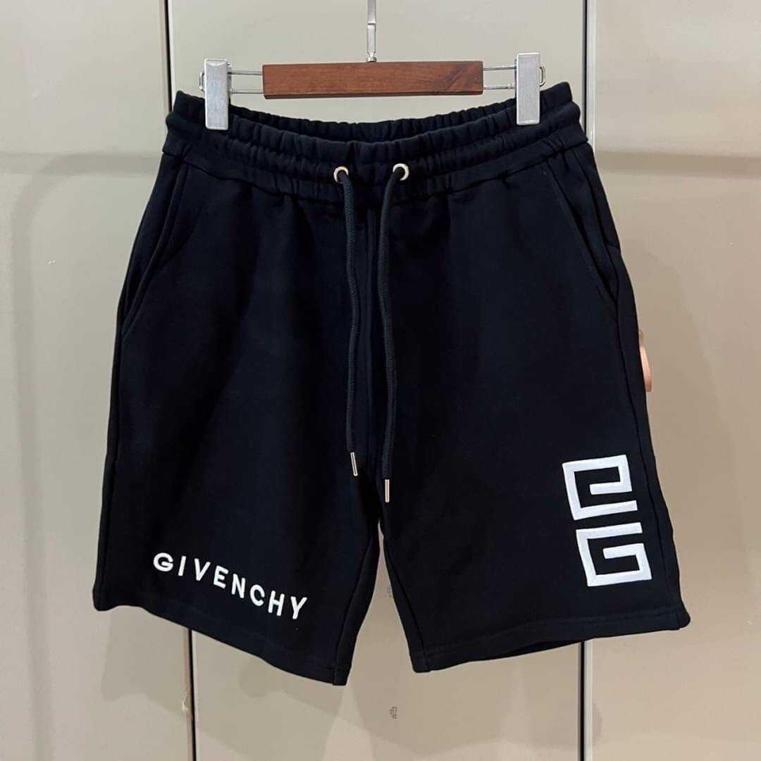 GIVENCHY CLASSIC LOGO EMBROIDERED COTTON SHORTS IN BLACK กางเกงขาสั้น เอวยางยืด แบรนด์จิวองชี่
