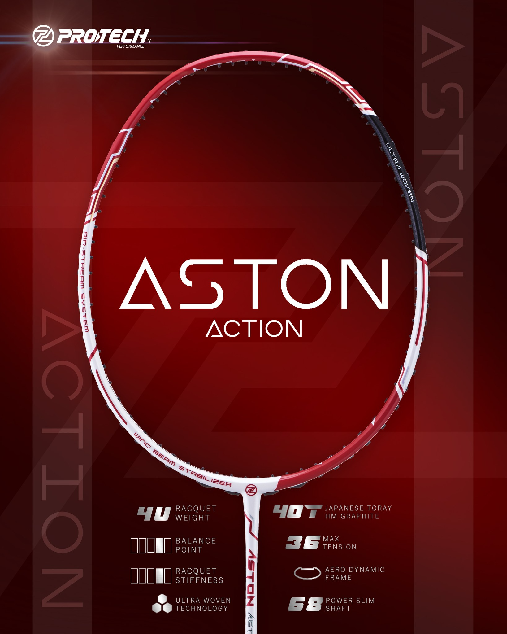 Protech Sports ไม้แบดมินตัน รุ่น Aston - Action