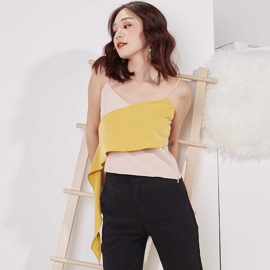 Mila ss19 L16 - เสื้อผู้หญิงสีเหลือง,ครีม